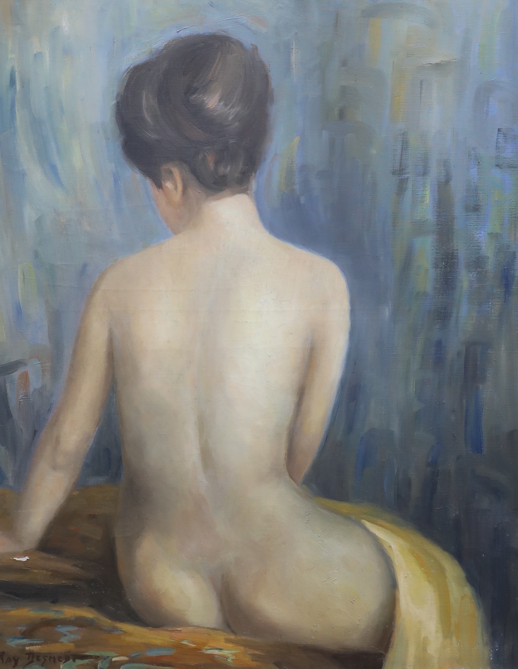 Ray Desmedt, oil on canvas, Seated female nude, signed, 88 x 68cm